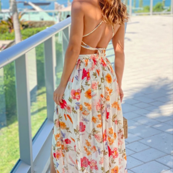 Papaya White, Red, Pink floral Sleeveless Maxi Sundress | Size Large - Picture 2 of 8